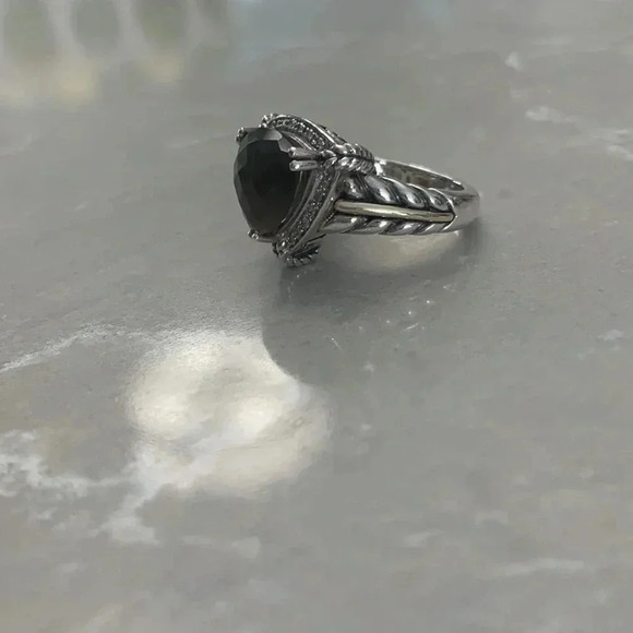 925 Sterling Silver and 14k gold smoky quartz Town and Country Ring size 7 - Picture 7 of 14